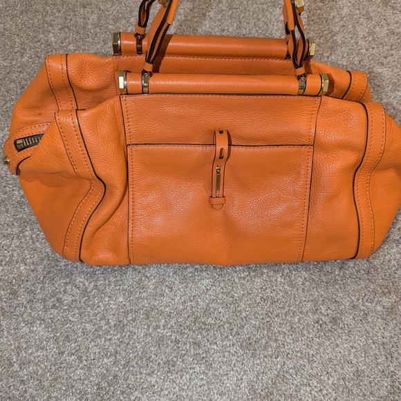 orYANY Handbags - orYANY Orange Leather Shoulder Bag with Structured Design